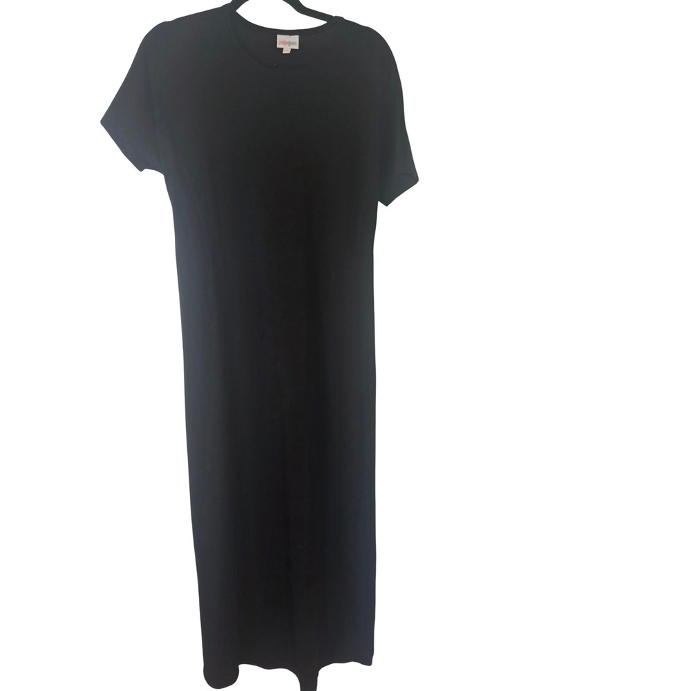 LuLaRoe Maria Maxi Dress Womens Small S Black Short Sleeve T-Shirt Crew Neck Sol